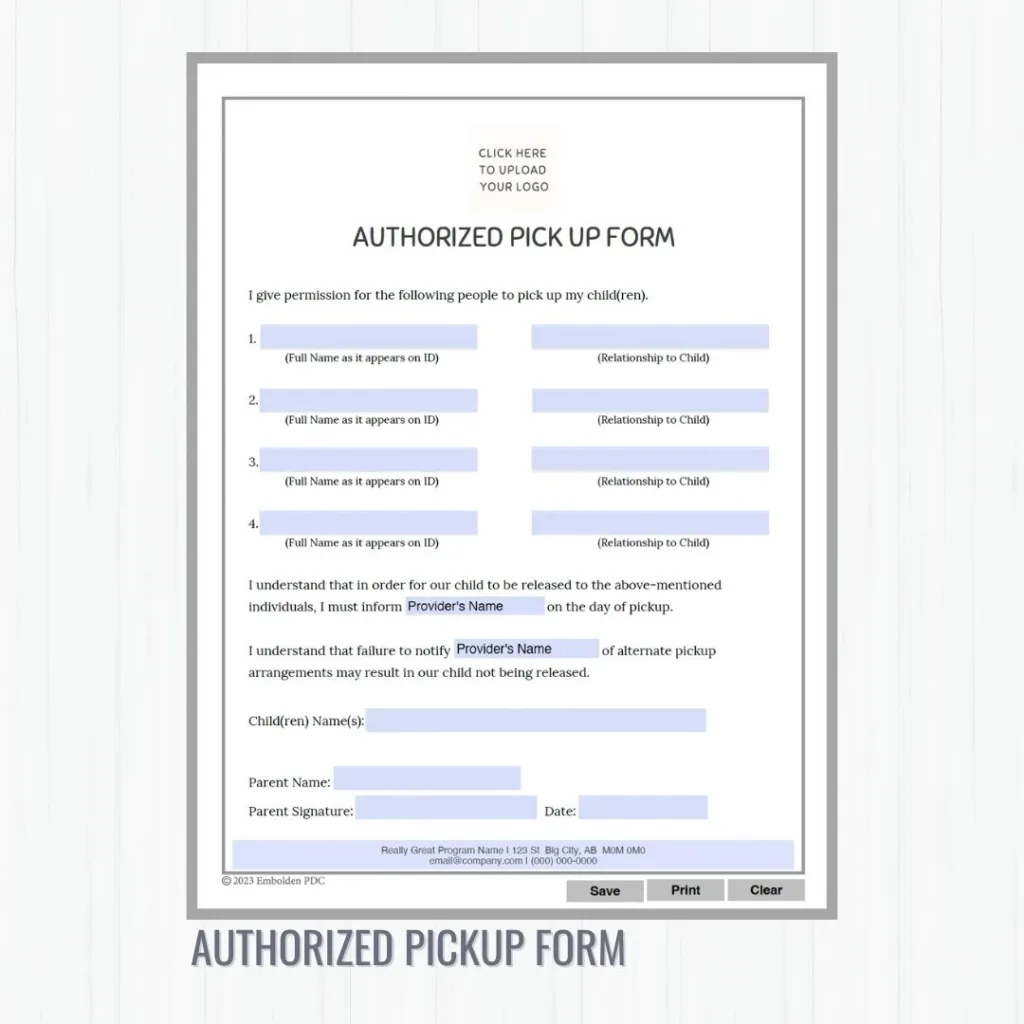 Authorized pickup form