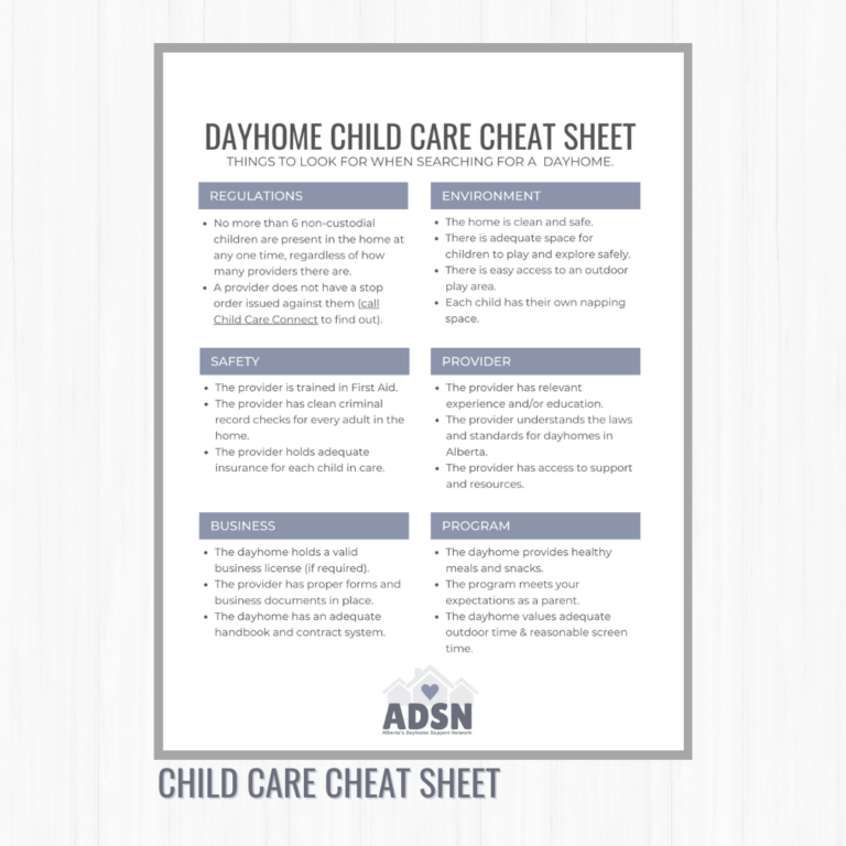 Child Care Cheat Sheet - ADSN