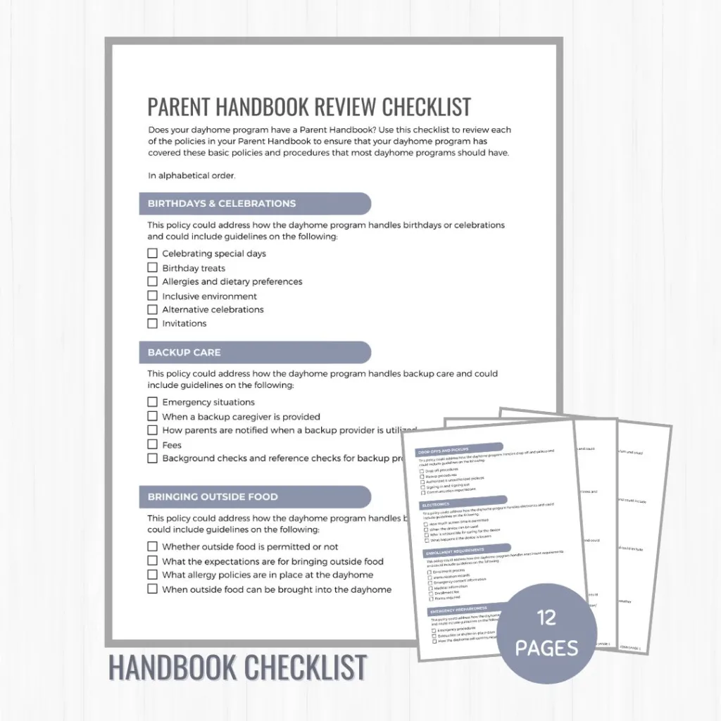 Parent Handbook Review Checklist for parents