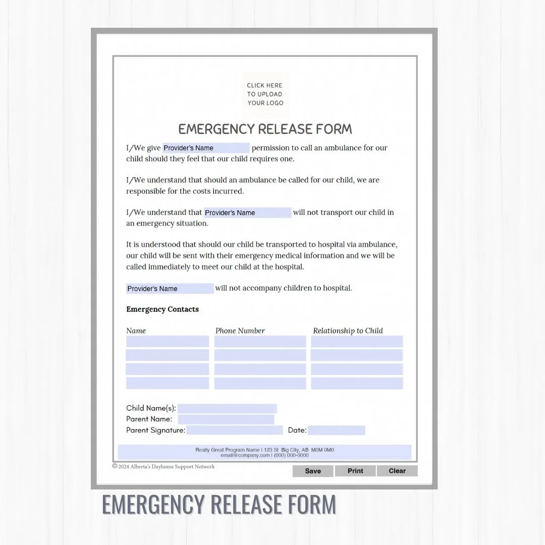 Emergency Release Form Adsn