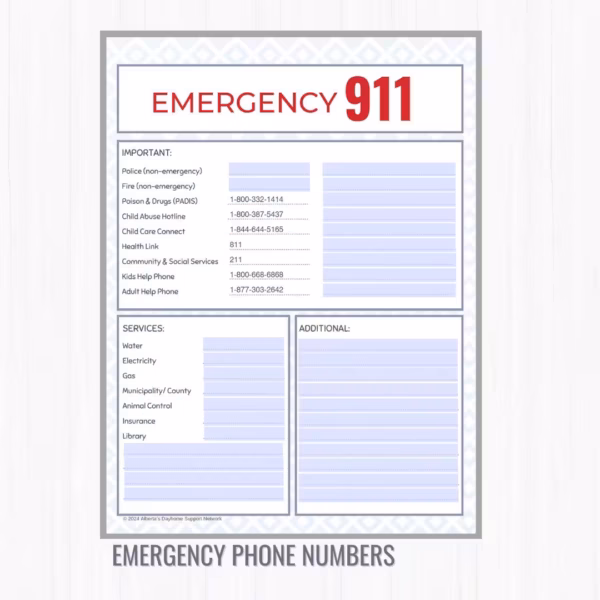 Emergency Phone Numbers fillable pdf download