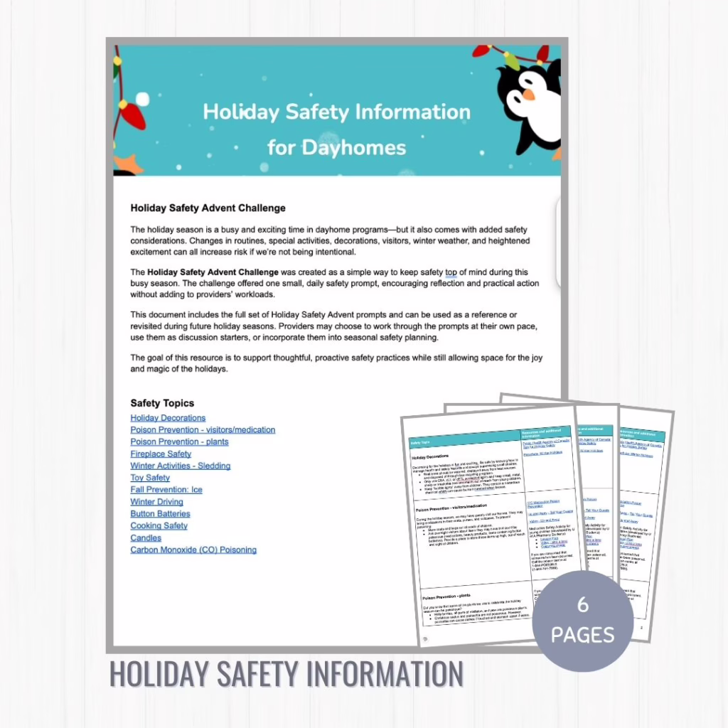 Holiday Safety Information for Dayhomes